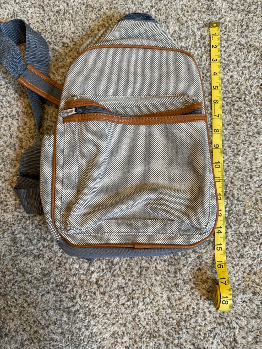 thirty-one Neutral Canvas Crossbody with Brown Trim